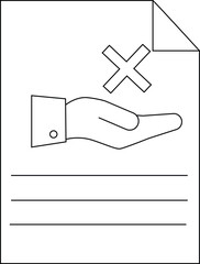 Fototapeta premium A document with a crossed out hand icon resting above three lines