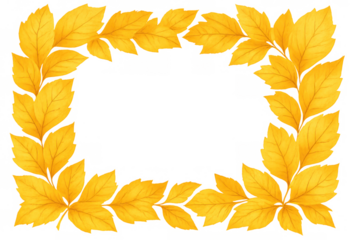 Autumn watercolor leaves creating decorative frame border with vibrant yellow foliage and transparent background