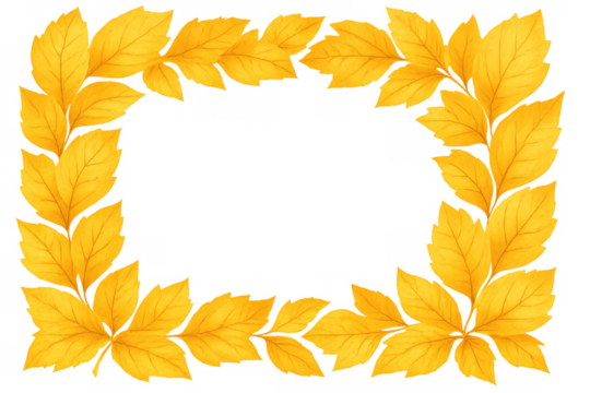 Autumn watercolor leaves creating decorative frame border with vibrant yellow foliage and transparent background