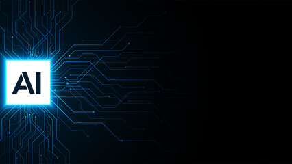 Obraz premium Concept of Artificial Intelligence. AI Chip with a circuit board on a futuristic background. AI hardware or CPU. Symbolizes technological advancement and an AI computer agent. Vector illustration.