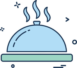 Simple Flat Style Vector Icon of a Food Serving Cloche or Domed Platter Cover with Steam, Symbolizing Hot Meal Service at a Restaurant or Hotel
