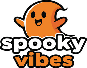 Playful Orange Ghost Illustration with “Spooky Vibes” Text for Halloween Design