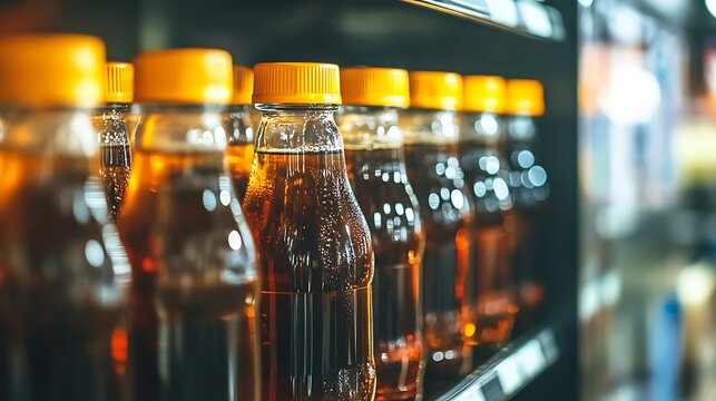 Cold brew coffee bottles lining a refrigerated shelf, offering a convenient and refreshing ready-to-drink beverage option