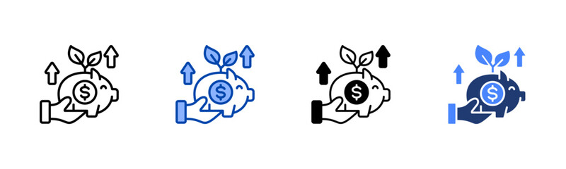 Piggy Bank icon set multiple style collection
