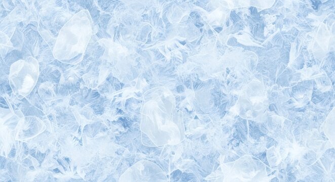 Abstract closeup texture of cracked ice with blue and white tones, representing cold and winter