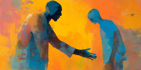 a person extends their hand to help another,