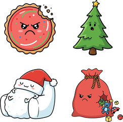 Humorous Cartoon Christmas Characters and Elements Set with Diverse Emotions