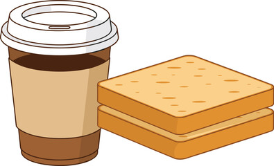 Coffee and Toast Breakfast Set Vector Illustration Hot Drink and Bread Slices Graphic