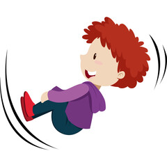 Joyful Red Haired Boy In Purple Hoodie And Blue Jeans Rolls With Excitement Against A White Background Motion Lines Depicting Movement