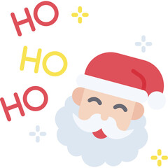 Joyful Santa Claus illustration with red and yellow HO text and sparkling festive elements on a clean white background ideal for holiday celebrations and promotions