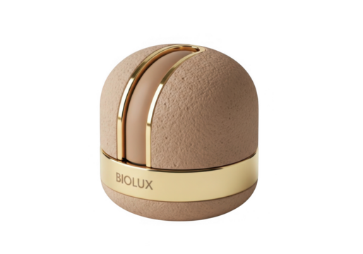 Elegant beige and gold oval cosmetic container isolated on transparent background