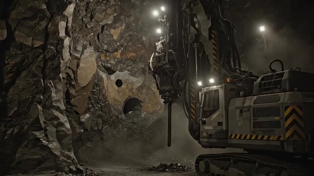 Tunnel Boring Machine Excavating Rock Face in Underground Construction Project