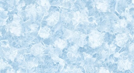 Obraz premium Closeup view of a textured ice surface with intricate patterns of frost and frozen water, showcasing the delicate beauty of winters crystalline formations