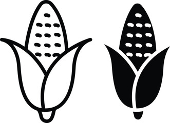 Fresh Sweet Corn On The Cob With Husk Food Ingredient Vector Silhouette and Pictogram..eps