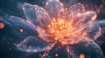 Stunning abstract floral art with glowing petals, a dynamic burst of light and magic