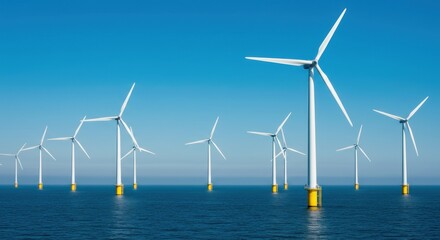 Offshore Wind Turbines in the Ocean Generating Clean Energy.