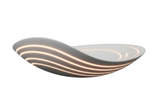 Modern decorative bowl with flowing illuminated lines isolated on transparent background