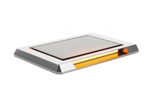Modern electric heater with glowing orange heating element isolated on transparent background