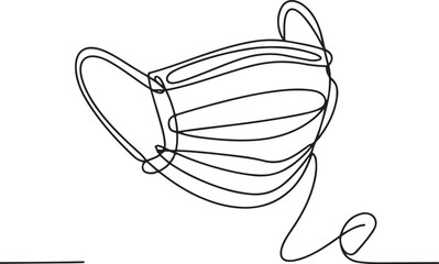 Minimal continuous line drawing of medical mask illustration for healthcare and safety design