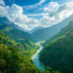 Beautiful Colombia Travel Background with Lush Mountains and Blue Sky