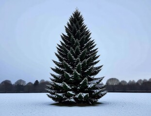 Snow-Covered Evergreen Tree in Winter Landscape