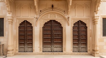 Obraz premium Ancient Wooden Doors of a Historic Indian Palace.