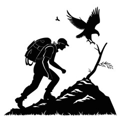 silhouette of a man with a egle