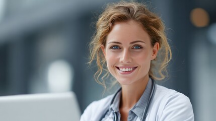 Radiant Compassion: A healthcare professional embodies empathy and expertise, a symbol of hope and healing in a modern clinical setting.