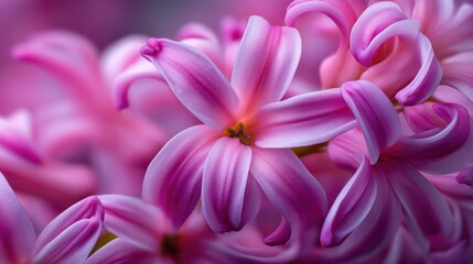Clustered hyacinth flowers forming tight layered surface macro sharpness reveals petal contours diffused light enhances color vibrancy shadows