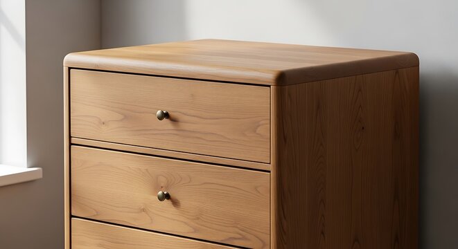 Minimalist Wooden Chest of Drawers in Natural Light.