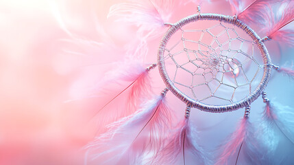 Elegant dreamcatcher with soft feathers in vibrant pink and purple, perfect for design