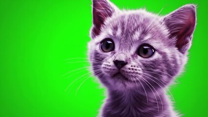 Cute kitten portrait on green background, perfect for compositing or editing for advertisements