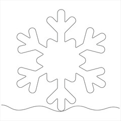 Continuous one line drawing of christmas snowflake winter snow and cold symbol in simple linear outline style illustration