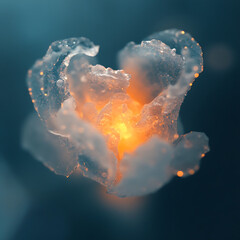 Stunning glowing ice flower with warm light center, perfect for ethereal designs and concepts