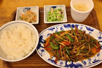 Chinese cuisine: pepper steak (stir-fried beef and bell peppers)