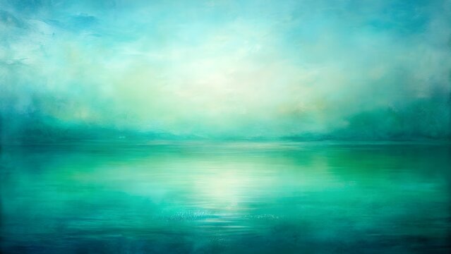 Abstract ethereal seascape with soft light and reflections on the water, evoking a sense of calm and tranquility in a cool, bluegreen palette