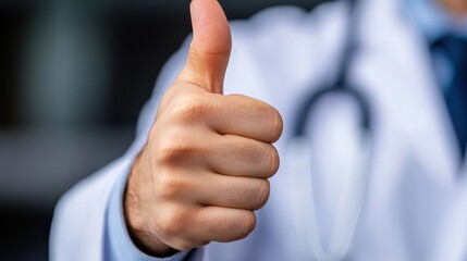 Positive Medical Gesture by Doctor with Stethoscope and White Coat