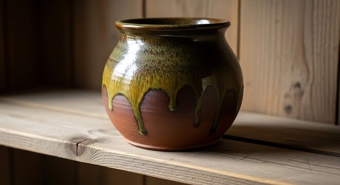 Handmade Ceramic Pot with Dripping Glaze.