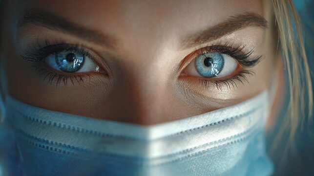 Captivating Gaze of a Medical Professional: A close-up shot of a healthcare worker, capturing intense focus and dedication, where the eyes are windows to compassion and expertise.