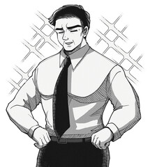 ポーズを決めるYシャツ姿のムキムキ男性・劇画漫画イラスト