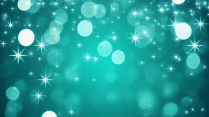 Teal abstract background with sparkling bokeh lights and shimmering glitter effects, perfect for festive celebrations, holiday designs, and elegant events.