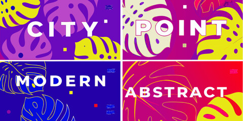 Vibrant abstract graphic design with tropical leaves and bold typography for modern concepts