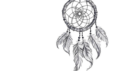 Elegant Dreamcatcher Illustration with Feathers, Perfect for Spiritual and Boho Designs