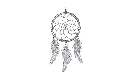 Intricate hand-drawn dreamcatcher with feathers, representing peace and protection