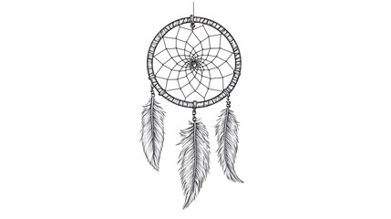 Elegant hand-drawn dreamcatcher with intricate details and flowing feathers, perfect art