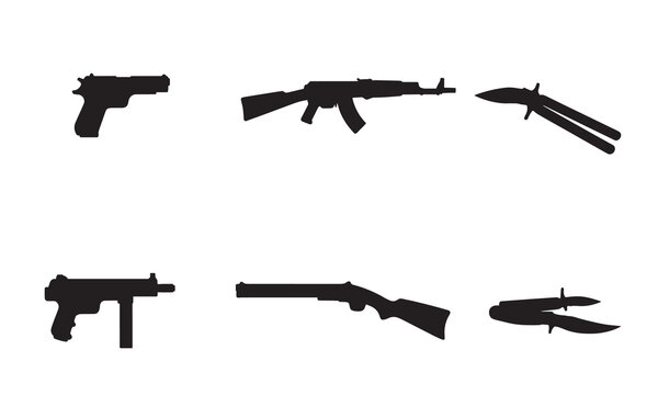 Silhouette icons of various firearms and adobe illustrator logo