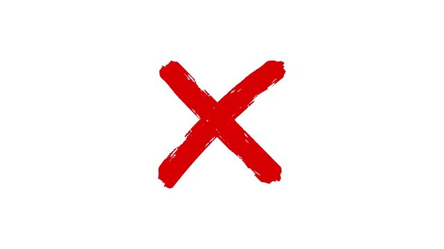 Red cross mark animation on white background, Error or cancel symbol animation.