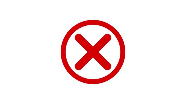 Red cross mark animation on white background, Error or cancel symbol animation.
