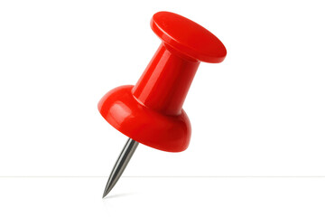 Red pushpin creating a marker or alert, an essential office supply for fastening documents, isolated on transparent background
