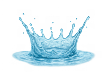 Water splash crown forming a dynamic ripple, illustrating concepts of purity, freshness, and fluid motion on a transparent background